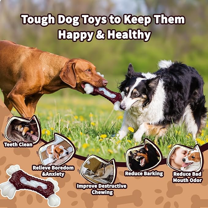 Dog Toys for Aggressive Chewers, Indestructible Dog Chew Toy for Large Dogs, Tough Dog Toys to Keep Them Busy for Small Medium Large Breed, Dog Chew Bone Toy, Bacon Flavor (Red Bone)