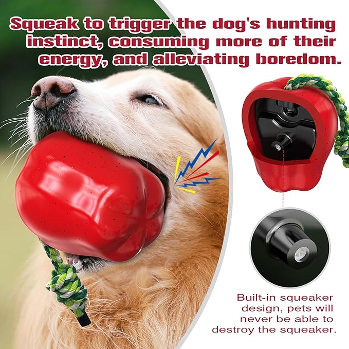 LiuMelinda Dog Chew Toys for Aggressive-Chewers - Indestructible Dog Toy for Aggressive Chewer,Tough Chew Toys for Dogs (Rubber Red Apple)