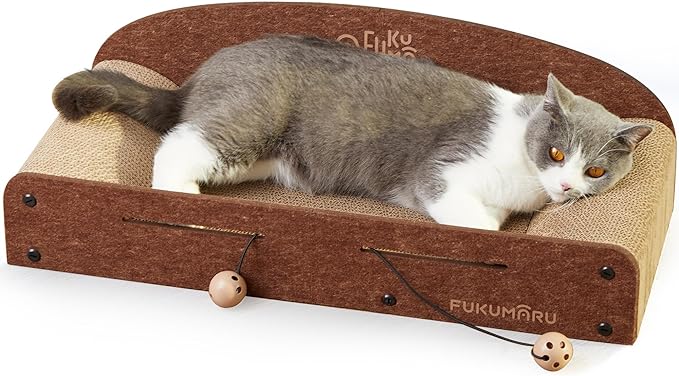 FUKUMARU 26 Inch Cat Scratcher Cardboard Lounge Bed, Durable Cat Scratcher Extra Large Lounger, 2 Reversible Cat Scratching Pads Refill for Indoor Cats, Cat Scratch Bed Cardboard Toy, Caramel Color