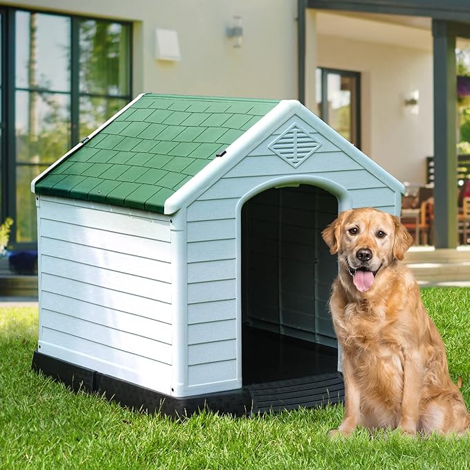 YITAHOME Large Plastic Dog House Outdoor Indoor Doghouse Puppy Shelter Water Resistant Easy Assembly Sturdy Dog Kennel with Air Vents and Elevated Floor