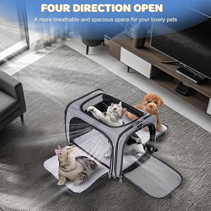 Pet Carrier with Wheels for Cat and Small Dogs: Expandable Airline Approved Rolling Cat Carrier - Cat Carrier Soft for Pets Under 25lbs Travel Plane Trip