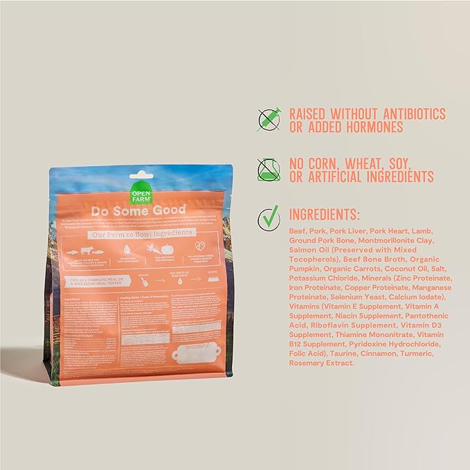 Open Farm, RawMix Freeze Dried Raw Morsels, Dog Food Topper & Mixer, High Protein & Bone Broth Infused with 95% Real Meat, Organs & Bones, Tide & Terrain Recipe with Beef, Salmon & Pollock, 13.5oz Bag