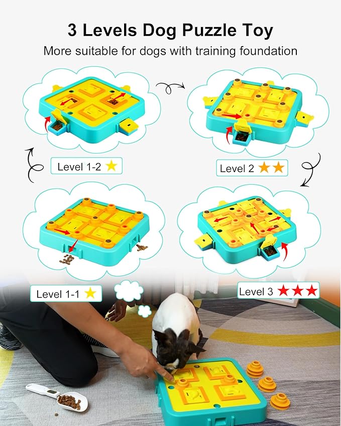 Dog Puzzle Toy, Level 3 in 1 Interactive Dog Toys for Boredom, Funny Cognitive Dog Toy for IQ Training Brain Stimulating Games, Treat Dispensing Toy for Smart Large Medium Smart Dogs