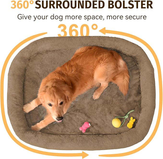Orthopedic Waterproof Large Dog Bed: Memory Foam Washable Dog Bed with Bolsters - XXL Orthopedic Removable Cover for Medium Large Sized Pet - Non-Slip Bottom - Coffee