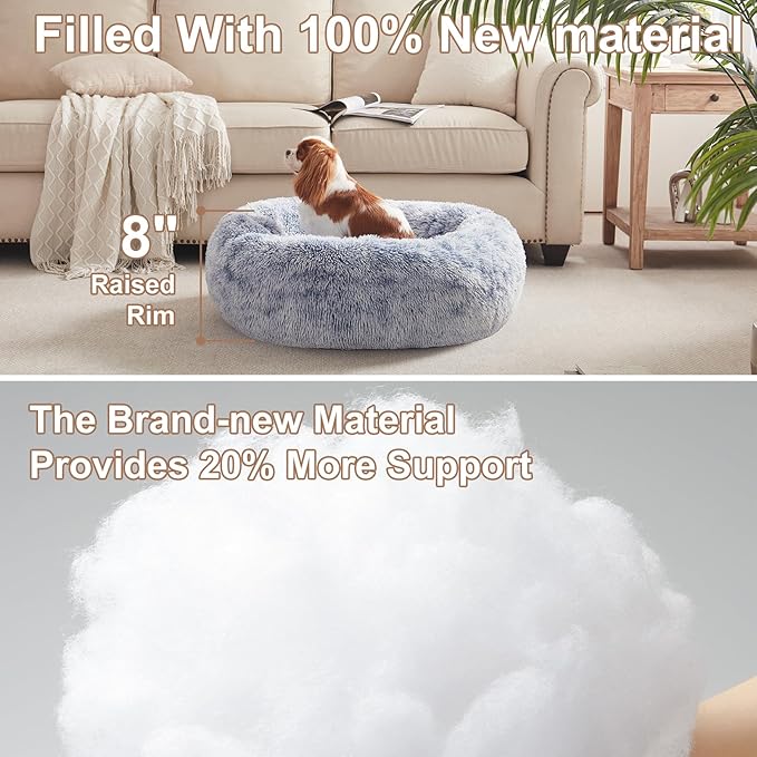 30 inches Donut Dog Bed for Medium Dogs,Calming Fluffy Round Pet Bed with Removable & Washable Cover,Fits up to 45 lbs Pets(Dark Blue,Medium)