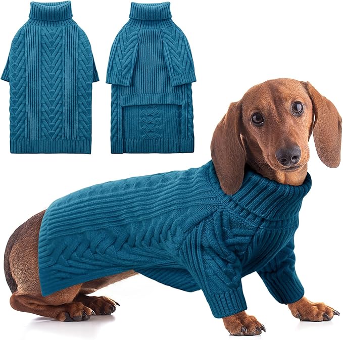 ASENKU Dog Sweater, Dog Sweaters for Medium Dogs, Warm Pullover Doggie KnitTurtleneck Warm Clothes for French Bulldog, Boston Terrier(Teal Blue, L)