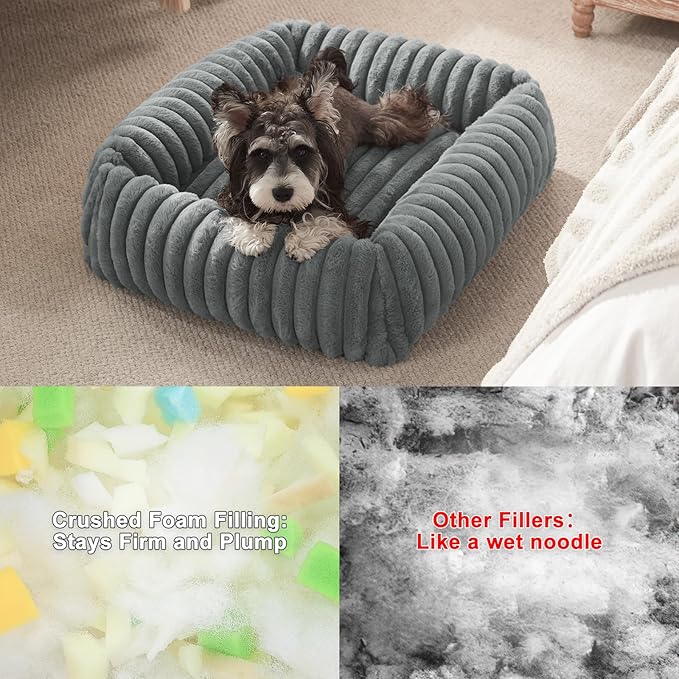 Dog Beds Medium Sized Dog, Washable Orthopedic Pet Bed with Removable Cover, Rectangle Soft Calming Sleeping Puppy Bed Durable Pet Cuddler with Anti-Slip Bottom, 30"x24"x8" Grey