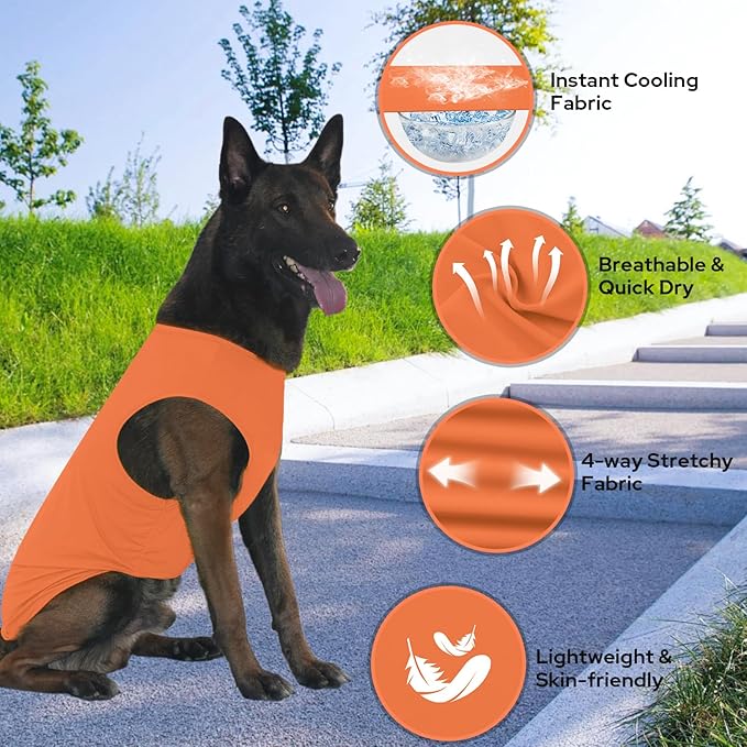 2 Pack Dog Shirts, Ice Pet Vest Dog Clothes for Instant Cooling, Lightweight Breathable Sleeveless T-Shirts for Large Dogs, Peacock Blue+OrangeRed (M)