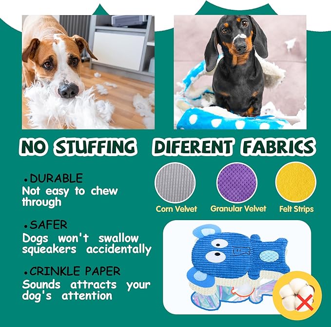 No Stuffing Dog Squeaky Toys, 8 Pack Cute Animal Durable Plush Interactive Teething Chew Toys, Pet Entertaining Toy for Puppy & Small Medium Breeds