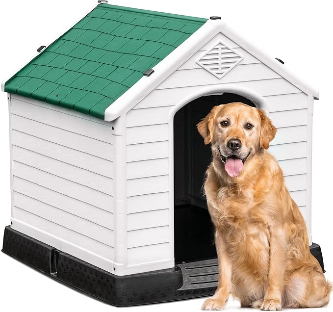 YITAHOME Large Plastic Dog House Outdoor Indoor Doghouse Puppy Shelter Water Resistant Easy Assembly Sturdy Dog Kennel with Air Vents and Elevated Floor