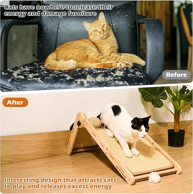 Adjustable Angle-Cat Scratcher, L Shape Cat Scratching Post,Cat Scratchers for Indoor Cats Scratch Pad with Natural Sisal,Cat Scratching Board Furniture Protector(27.5"X16.3"X6.3")