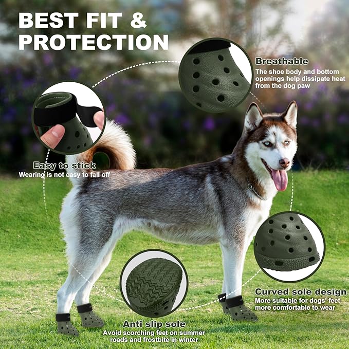 Dog Shoes Breathable Dog Shoe for Hot Pavement, Dog Booties and Paw Protectors, Non-Slip Waterproof Dog Sandals Boots (Green+Black, S: (2.3’’x1.8'')(L*W))