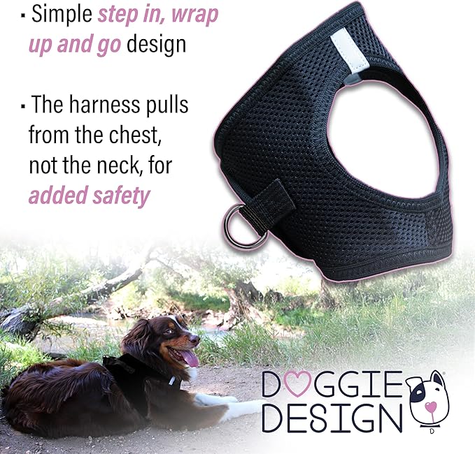 Doggie Design Dog Harness - No Choke Dog Harness, Dog Vest, Mesh Polyester, Pet Harness, Simple Step in and Go Design, Harness for Dog - Black, 3XL