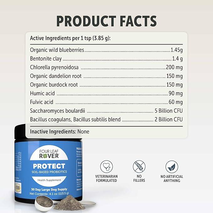 Protect - Probiotics for Dogs - Veterinarian Formulated - with Natural Prebiotics and Antioxidants - Detoxification & Gut Health - 30 Day Large Dog Supply