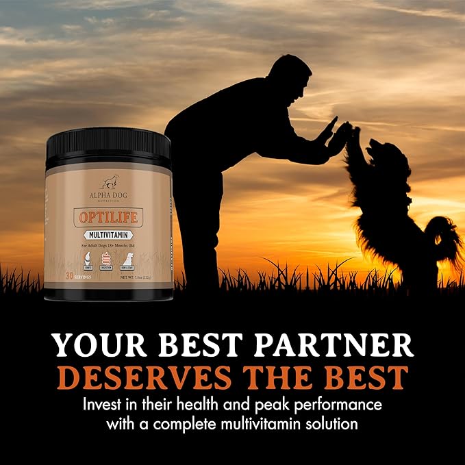 OptiLife Dog Multivitamin Powder - Adult Dog Multivitamin with Probiotics, Allergy Support, Joint Support, Skin & Coat Support - Dog Vitamins and Supplements - Multivitamin for Dogs (60 Servings)