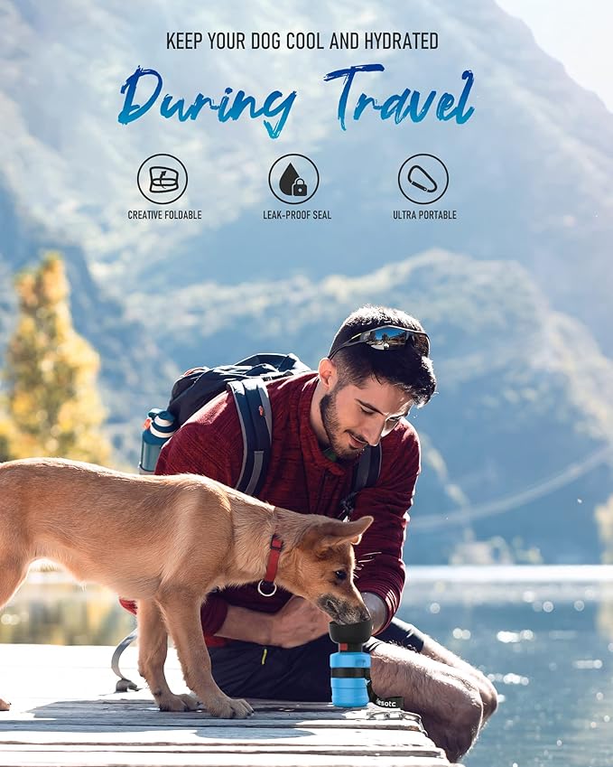 Lesotc Dog Water Bottle, Portable Water Dispenser with Bowl, Leak Proof Pet Travel Squeeze Bottle, Puppy Essentials Dog Stuff Accessories for Outdoor Walking, Hiking, Camping