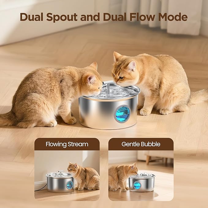 Cat Water Fountain Stainless Steel: Water Dispenser for Cats Indoor - Pet Dispenser Supplies Accessories - 16 Pack Cat Water Fountain Replacement Filters - 8 Multi-Functional Filters and 8 Sponges