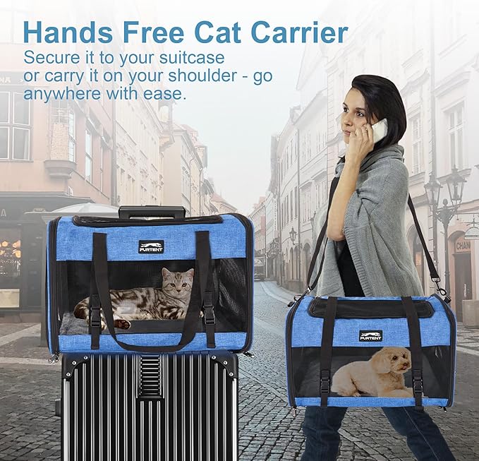 Cat Carrier Dog Carriers for Small Medium Dogs Large Cat Carrier Soft Sided Cat Carriers, Pet Travel Carrier Collapsible Cat Bag 0-25 Lbs, Puppy Kitten Carrier (Blue)