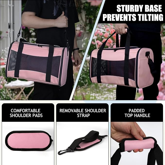 Carriers Soft-Sided Pet Carrier Pink for Medium Large Cats Dogs Undertake 35Lbs,Ventilated Mesh Windows,Top Load Cat Carrier with Airline Approved(X-Large,Pink)