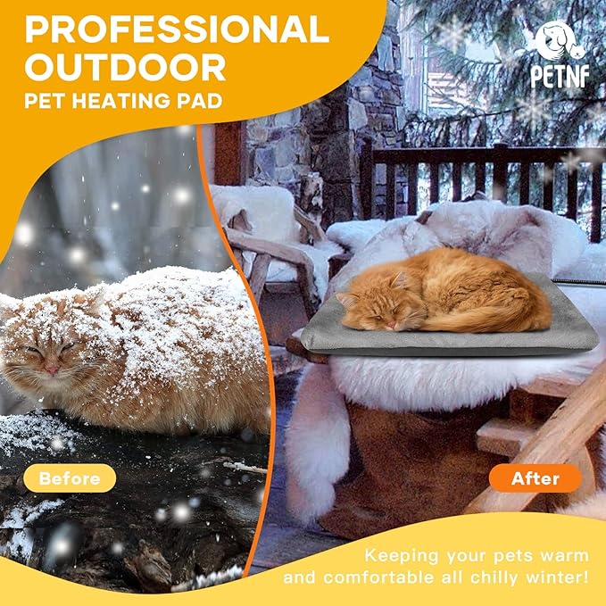Outdoor Pet Heating Pad for Cats Dogs,Upgraded 6 Levels Adjustable Temp Cat Heating Pad with Timer,Electric Cat Heated Pad Mat for Dog Cat House,Waterproof Heat Pet Cat Bed with 6.69ft Chew Proof Cord