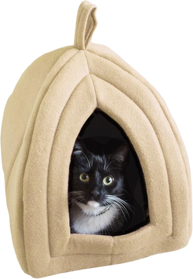 Cat House - Indoor Bed with Removable Foam Cushion - Pet Tent for Puppies, Rabbits, Guinea Pigs, Hedgehogs, and Other Small Animals by PETMAKER (Tan)