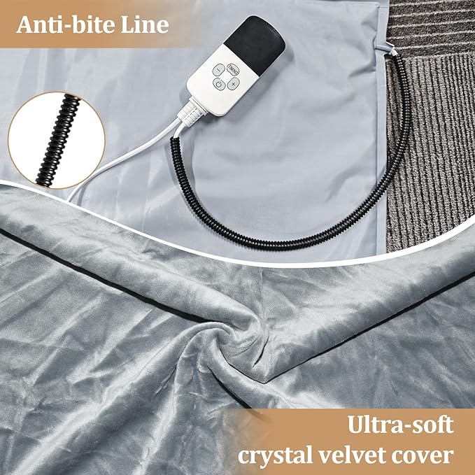 Heating Pad for Cats, Waterproof Electric Heated Cat Bed Indoor with Chew Resistant Cord, Soft Washable Cover, Two Level Adjustable Temperature Pet Bed Warmer-Medium 17.7x17.7x0.5, (Grey)