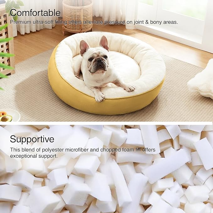 Love's cabin Round Donut Cat and Dog Cushion Bed, 25in Pet Bed for Small or Medium Dogs, Anti-Slip & Water-Resistant Bottom, Soft Durable Fabric Pet Beds, Washable Calming Cat & Dog Bed Yellow