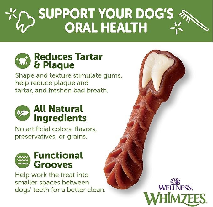 Wellness WHIMZEES Value Box Dog Dental Treats, Natural Chews, Medium Size (44 Count)