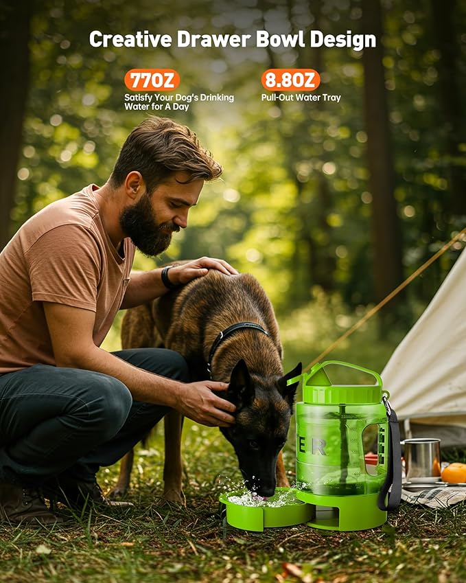Portable Dog Water Bottle Bowl - 77 oz Travel Water Bowl Dispenser for Dogs Leak Proof, Suitable for Large Pet Drinking, A Must Have for Outdoor, Camping, Walking, Beach, Hunting Other Scenes (Green)