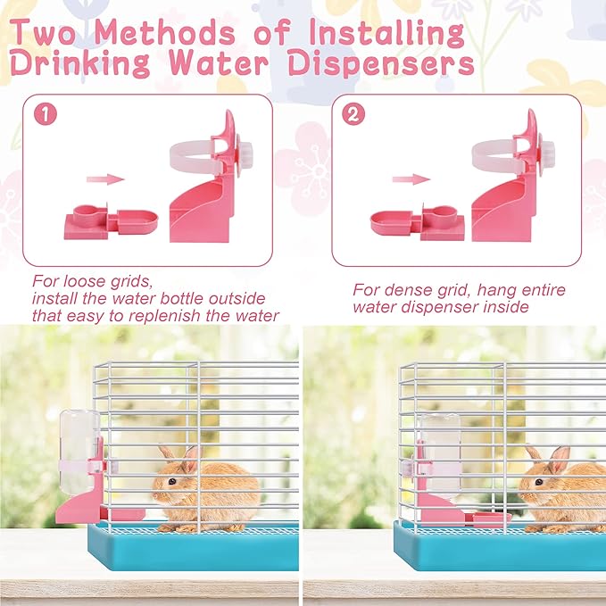 Rabbit Water Bottle Suspension Water Dispenser for Mini Pet Bunny Guinea Pig Chinchilla, 500ml Automatic Water Bottle by Gravity Flow Supply(Pink)