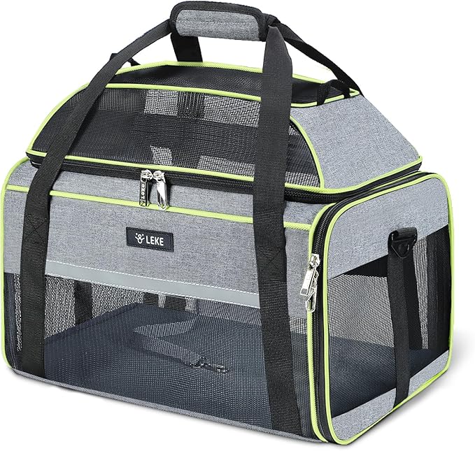 Lekereise Top-Expandable Pet Carrier - TSA Airline Approved Soft Sided Underseat Up to 15lbs Travel Carriers for Small Cats and Dogs with Locking Safety Zippers Anti-Scratch Mesh Gray