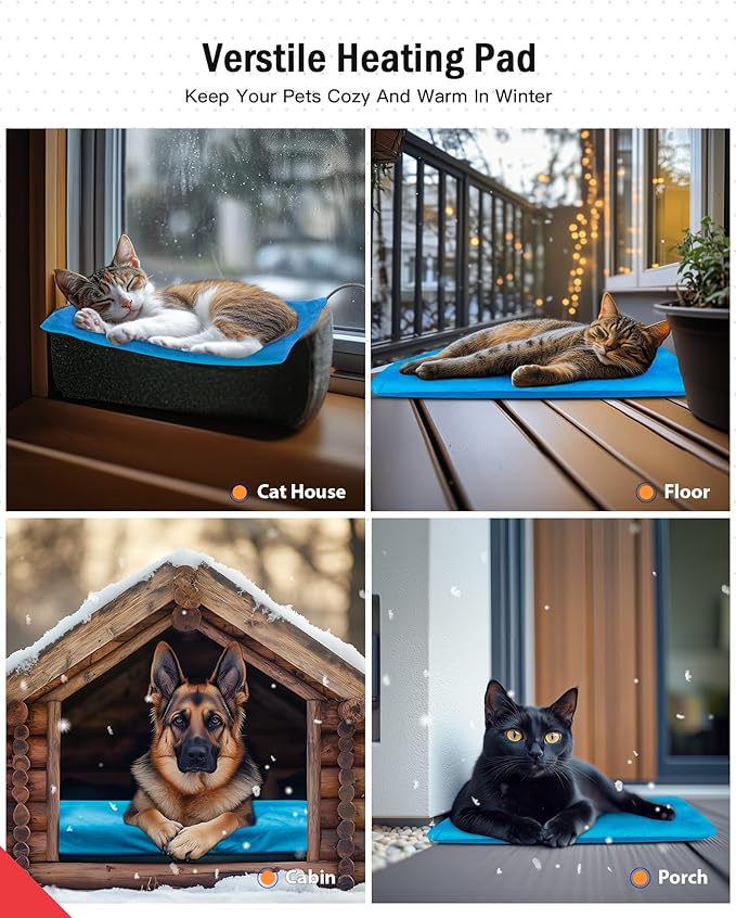 Outdoor Pet Heating Pad for Cats, Pet Heating Pad for Cats Outside, Waterproof Cat Warming Pad, Heated Cat Dog Bed Electric Heating Blanket, Feral Cat Heating Pad Heated Mat for Dog Cat House, 16"x20"