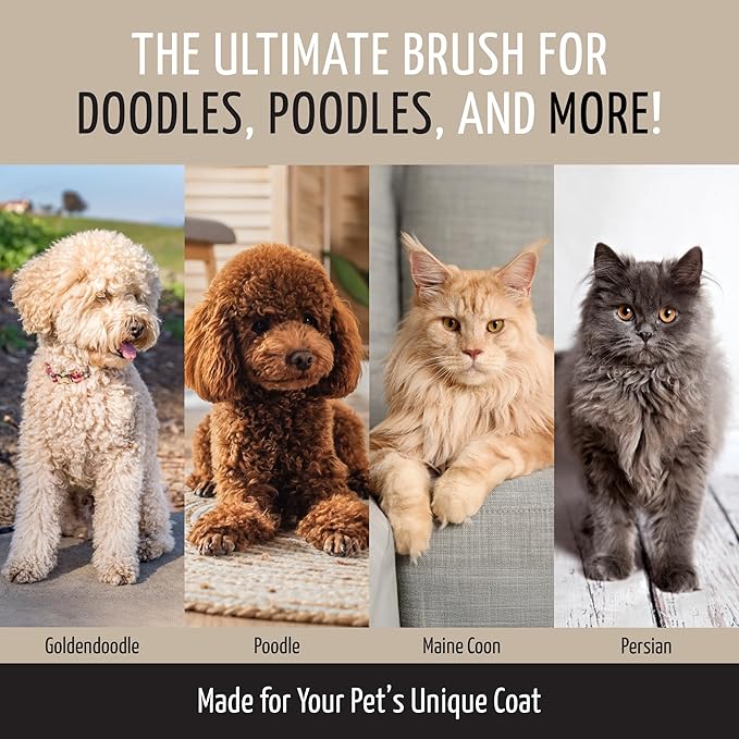 Tauro Pro Line Wooden Deshedding Dog Brush for Long Goldendoodle, Labradoodle & Poodle Hair - Mint Slicker Brush for Dog & Cat Grooming - Rectangular Flexible Cushion & Non-Slip Grip, S