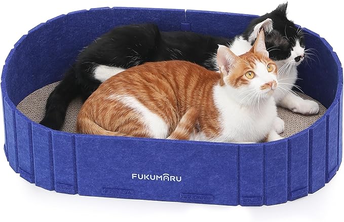 FUKUMARU Cat Scratcher, 24 Inch Sofa Shape Cat Scratcher Couch Bed, Reversible Detachable Cats Scratching Board, Round Cats Scratch Pads Refill Indoor, Blue