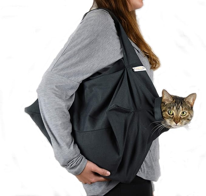 Cozy Comfort Carrier - Small Charcoal Grey Cat Carrier Bag, Soft Cat Carrier and Cat Wrap for Nail Clipping, Vet Visits, Medication Administration, Dental Care, and Traveling