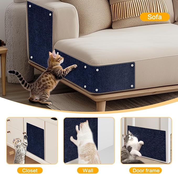 Cat Scratch Mat,118.5"x17.4" Trimmable Self-Adhesive Cat Scratch Furniture Protector, Sticky Cat Scratcher Wall Mat, Covering Cats Tower, Couch Protector from Cats Claws (Dark Blue)