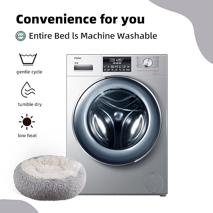 Something Different Calming Cat Beds for Indoor Cats,Anti Anxiety Round Fluffy Cat Bed,Soft Plush Pet Cushions,Dount Pet Bed with Slip-Resistant and Waterproof Bottom,Machine Washable,20”,Grey
