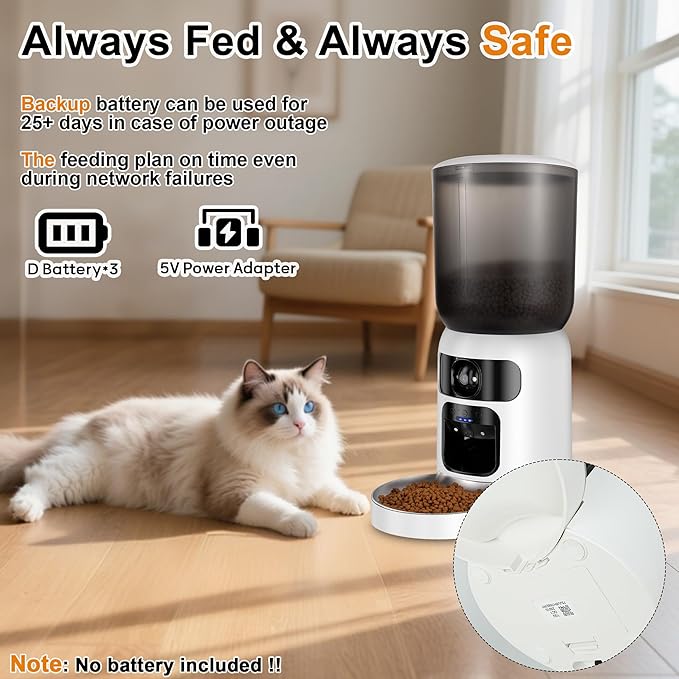 6L AI Automatic Cat Feeder with Dual Camera, 1080P HD Night Vision & Dual Power Supply, Easy Setup Timed Food Dispenser with Desiccant Bag for Cats & Dogs, 5G WiFi Pet Feeder with 2-Way Audio