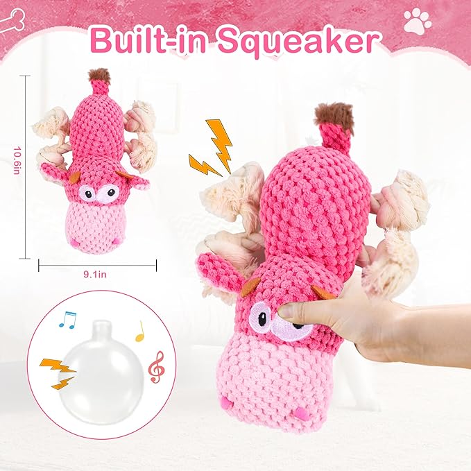 Dog Squeak Toys, Rope for Large Dogs and Medium Aggressive Chewers, Puppy Teething Interactive, Indestructible Dog Toy to Keep Them Busy Best Birthday Gift(Hippo)