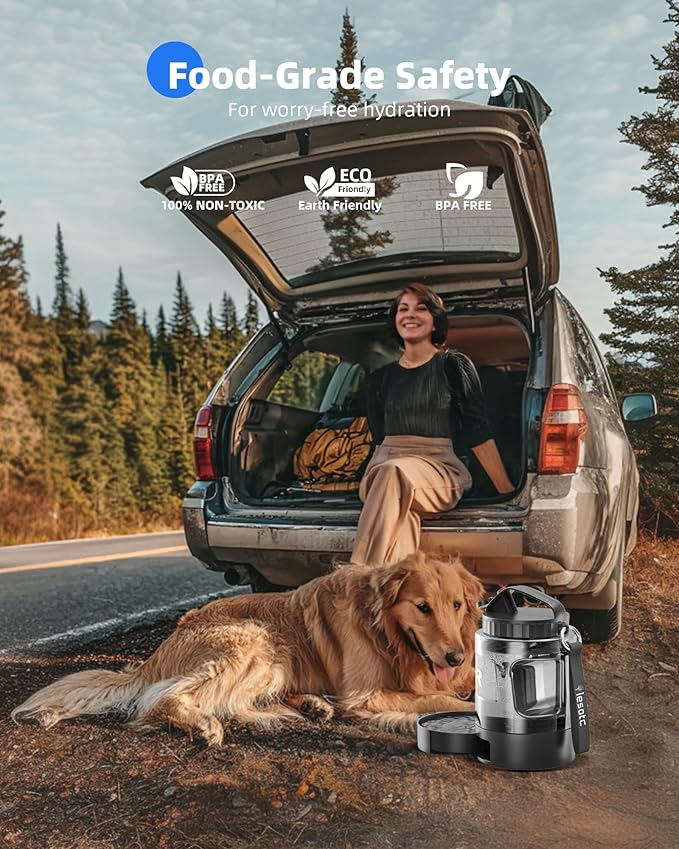 lesotc Dog Travel Water Bottle Portable with Pull-Out Drinking Bowl, 77oz Large Travel Water Bowl Dispenser for Dogs Camping Essentials Hiking Beach Road Trip Park Walking On The Go Must Haves, Black