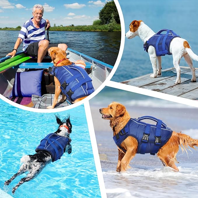 Kuoser Dog Life Jacket High Flotation, Reflective Dogs Life Vest for Swimming Boating, Adjustable Small Medium Large Dog lifejacket, Lightweight Dogs Life Preserver Rescue Handle Spring Summer Pool
