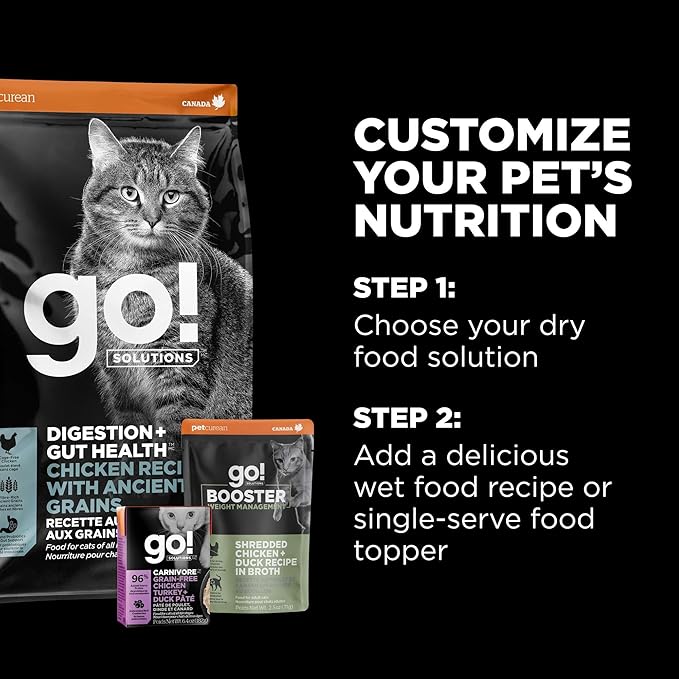 Go! Solutions Digestion + Gut Health, Dry Cat Food, Chicken Recipe with Ancient Grains, 6 lb Bag