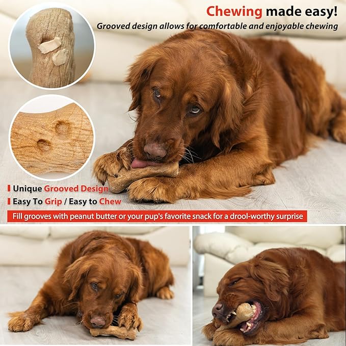 Willjoy 2-Pack Dog Chew Toys for Aggressive Chewers, Pine Wood & Tough Nylon, Bone Shaped Indestructible Dog Toy, Natural Looking Grooves & Textured, Bacon Flavor Large Dog Toys to Keep Them Busy