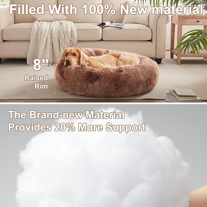 36 inches Donut Dog Bed for Large Dogs - Calming Fluffy Round Pet Bed with Removable & Washable Cover,Fits up to 100 lbs Pets (Tie-dye Brown,Large)