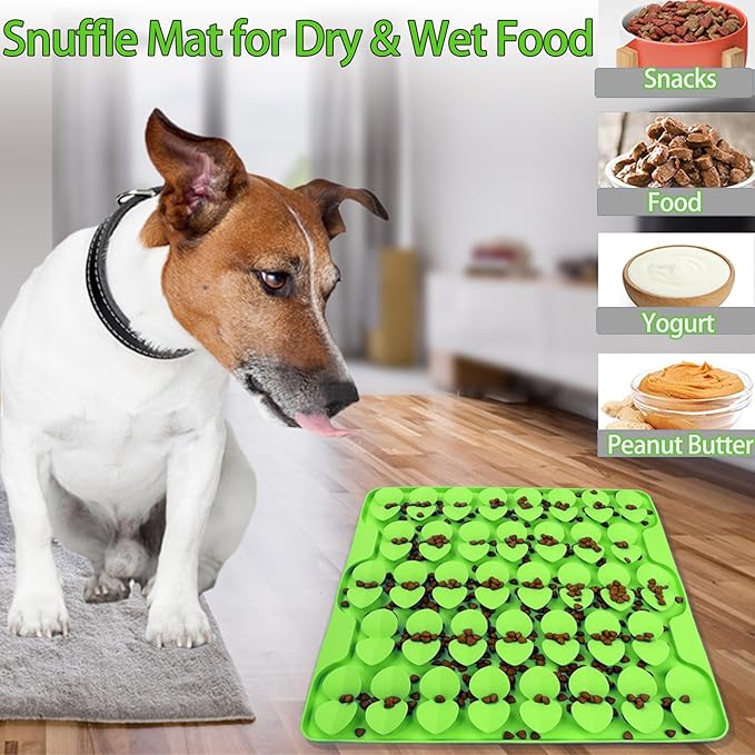 Large Silicone Snuffle Mat for Small Medium Large Dogs Slow Down Eating,Slow Feeder Lick Mat for Dry Wet Food for Pet Encourages Natural Foraging Skill,Relieving Stress (Green)