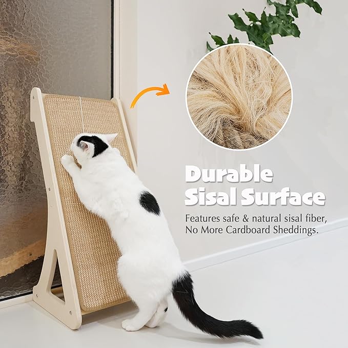 PETKARAY Cat Scratcher, Sisal Cat Scratching Ramp, L Shape Scratch Pad for Indoor Kitty, 27" Wall Furniture Protector with Mouse Toy