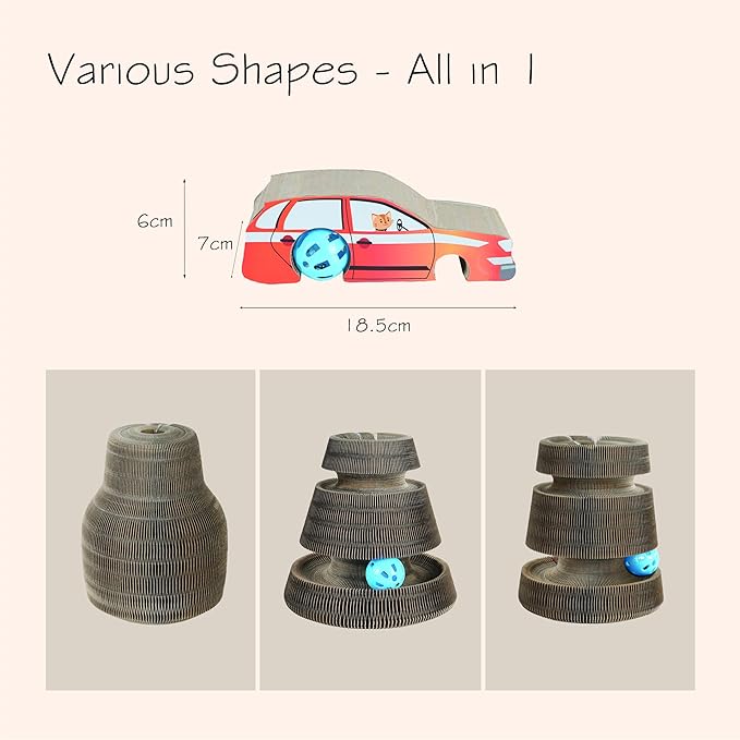 Magic Organ Multiform Scratching Board with Catnip, Foldable Magnetic Assembly Cat Scratch Pad for Outdoor Entertainment, Portable Accordion Cat Scratcher Cardboard with Bell Ball Toy for Indoor Cats