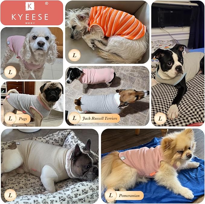 KYEESE 2Pack Waffle Dog Shirts for Small Dogs Stretchy T-Shirts Lightweight Tank Top Sleeveless Striped Vest Breathable Pet Apparel, Large, Pink+Striped
