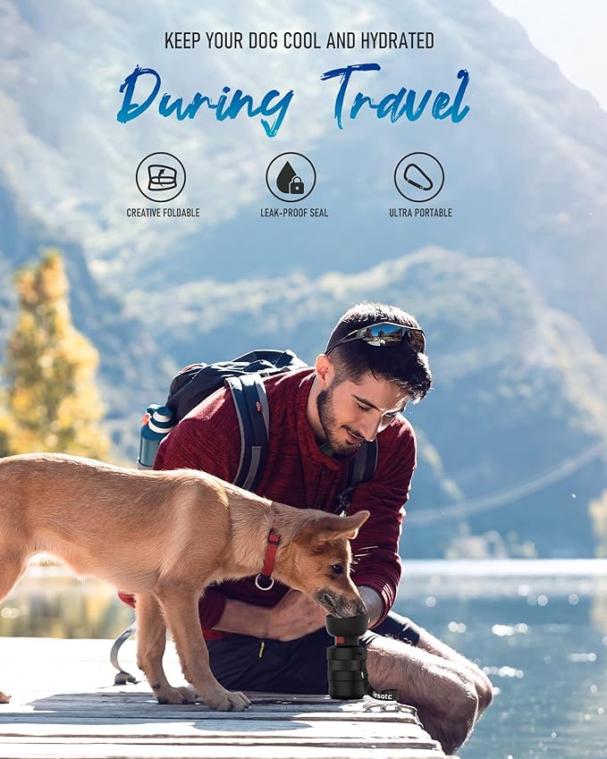 Lesotc Dog Water Bottle, Portable Water Dispenser with Bowl, Leak Proof Pet Travel Squeeze Bottle, Puppy Essentials Dog Stuff Accessories for Outdoor Walking, Hiking, Camping