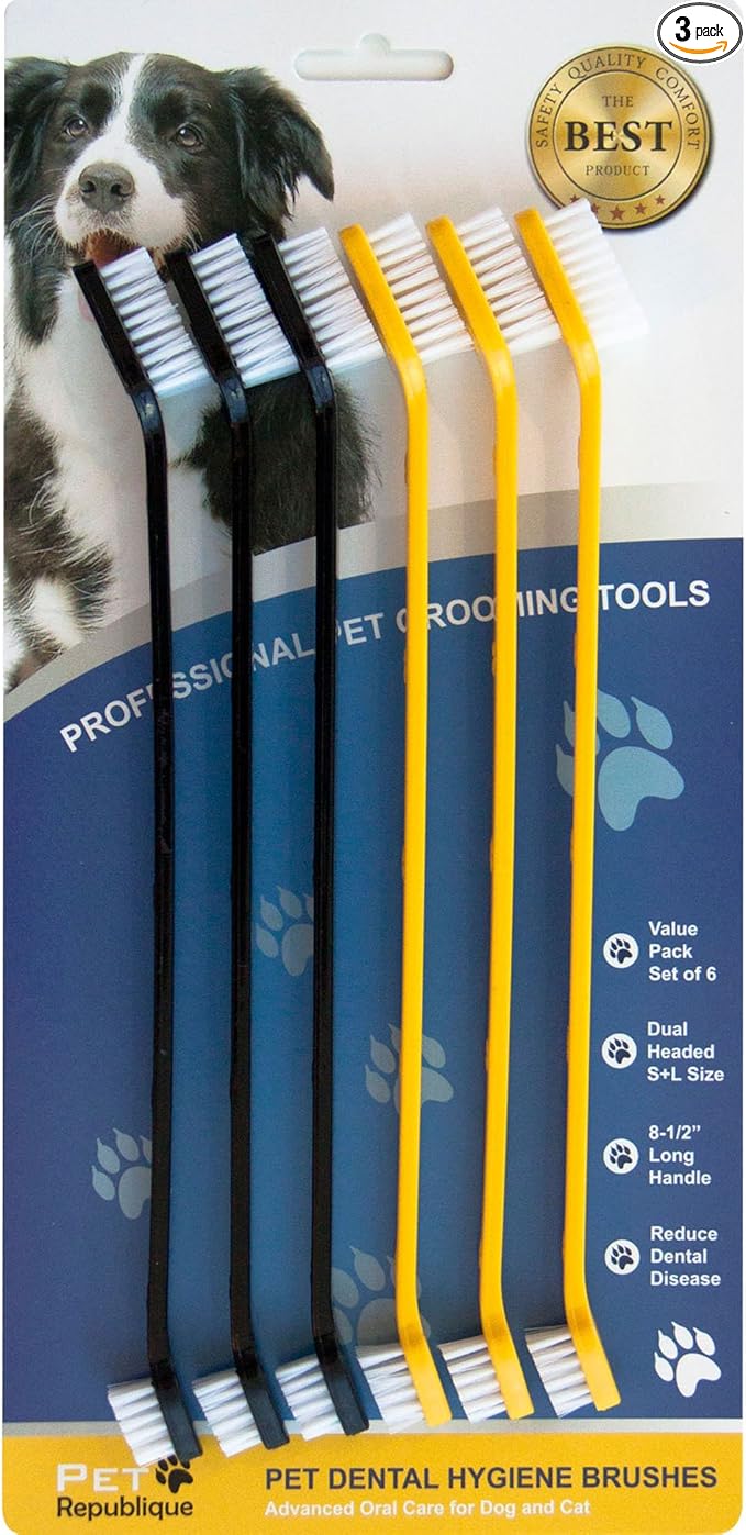 Pet Republique Dog Toothbrush Set of 3 – Dual Headed Dental Hygiene Brushes for Small to Large Dogs, Cats
